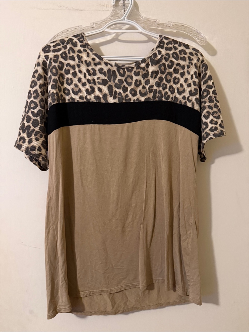 Leopard Yoke Tan Short Sleeve Women's Tee
